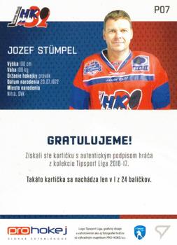 2016-17 SportZoo Tipsport Liga - Podpisove Karty #P07 Jozef Stumpel Back