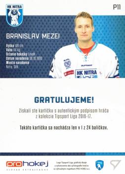 2016-17 SportZoo Tipsport Liga - Podpisove Karty #P11 Branislav Mezei Back