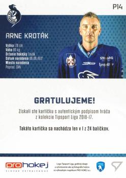 2016-17 SportZoo Tipsport Liga - Podpisove Karty #P14 Arne Krotak Back