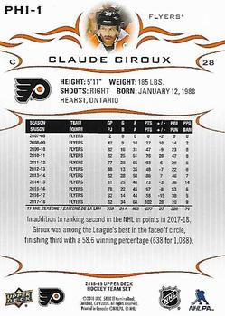 2018-19 Upper Deck Philadelphia Flyers SGA #PHI-1 Claude Giroux Back