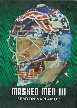 2015-16 In The Game Final Vault - 2010-11 In The Game Between The Pipes - Masked Men III Emerald (Green Vault Stamp) #MM-46 Semyon Varlamov Front