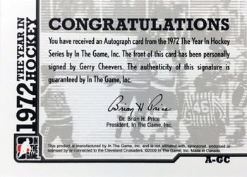 2015-16 In The Game Final Vault - 2009-10 In The Game 1972 The Year In Hockey - Autographs (Black Vault Stamp) #A-GC Gerry Cheevers Back