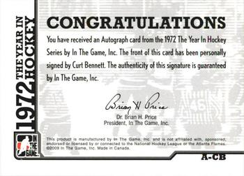 2015-16 In The Game Final Vault - 2009-10 In The Game 1972 The Year In Hockey - Autographs (Black Vault Stamp) #A-CB Curt Bennett Back