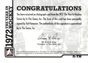 2015-16 In The Game Final Vault - 2009-10 In The Game 1972 The Year In Hockey - Autographs (Black Vault Stamp) #A-TH Ted Hampson Back
