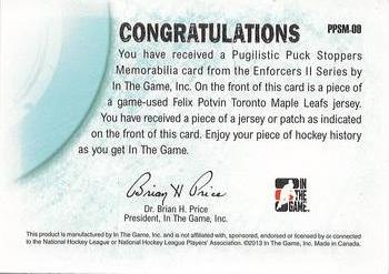 2015-16 In The Game Final Vault - 2013-14 In The Game Enforcers II - Pugilistic Puck Stoppers Jerseys Red (Red Vault Stamp) #PPSM-09 Felix Potvin Back
