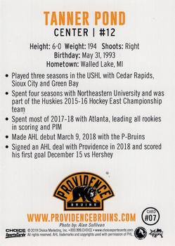 2018-19 Choice Providence Bruins (AHL) #7 Tanner Pond Back