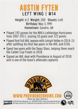 2018-19 Choice Providence Bruins (AHL) #8 Austin Fyten Back