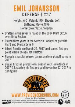 2018-19 Choice Providence Bruins (AHL) #11 Emil Johansson Back