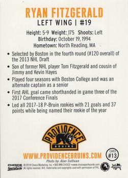 2018-19 Choice Providence Bruins (AHL) #13 Ryan Fitzgerald Back