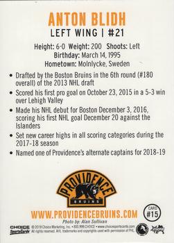 2018-19 Choice Providence Bruins (AHL) #15 Anton Blidh Back