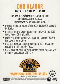 2018-19 Choice Providence Bruins (AHL) #22 Daniel Vladar Back