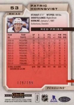 2018-19 O-Pee-Chee Platinum - Red Prism #53 Patric Hornqvist Back