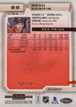 2018-19 O-Pee-Chee Platinum - Red Prism #89 Noah Hanifin Back