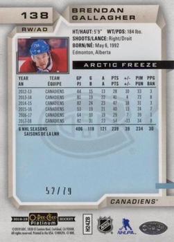 2018-19 O-Pee-Chee Platinum - Arctic Freeze #138 Brendan Gallagher Back