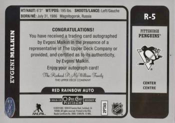 2018-19 O-Pee-Chee Platinum - Retro Red Rainbow Autographs #R-5 Evgeni Malkin Back