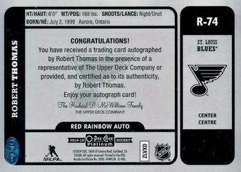 2018-19 O-Pee-Chee Platinum - Retro Red Rainbow Autographs #R-74 Robert Thomas Back