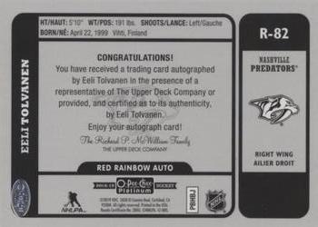 2018-19 O-Pee-Chee Platinum - Retro Red Rainbow Autographs #R-82 Eeli Tolvanen Back