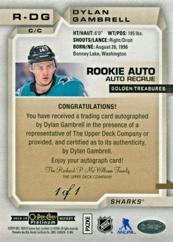 2018-19 O-Pee-Chee Platinum - Rookie Autographs Golden Treasures #R-DG Dylan Gambrell Back