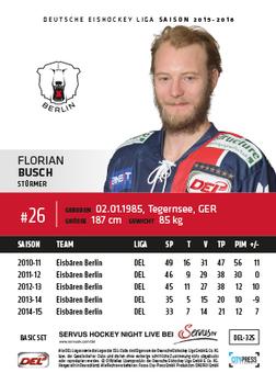 2015-16 Playercards Basic Serie 2 (DEL) #DEL-325 Florian Busch Back
