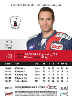 2015-16 Playercards Basic Serie 2 (DEL) #DEL-326 Petr Pohl Back