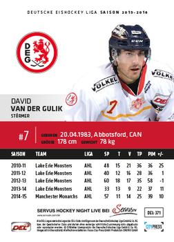 2015-16 Playercards Basic Serie 2 (DEL) #DEL-371 David Van der Gulik Back