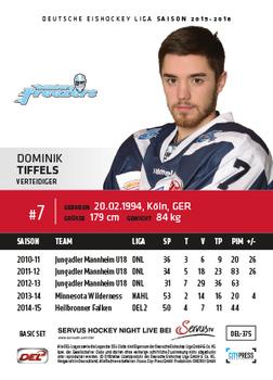 2015-16 Playercards Basic Serie 2 (DEL) #DEL-375 Dominik Tiffels Back