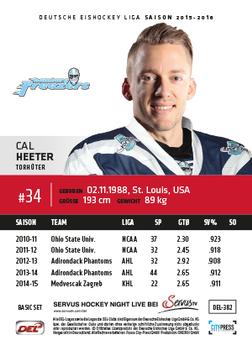 2015-16 Playercards Basic Serie 2 (DEL) #DEL-382 Cal Heeter Back