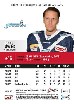 2015-16 Playercards Basic Serie 2 (DEL) #DEL-383 Jonas Liwing Back