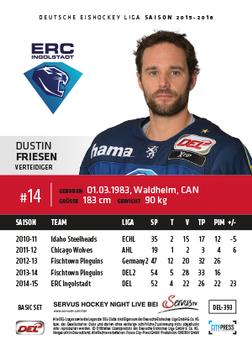2015-16 Playercards Basic Serie 2 (DEL) #DEL-393 Dustin Friesen Back