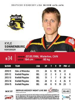 2015-16 Playercards Basic Serie 2 (DEL) #DEL-450 Kyle Sonnenburg Back