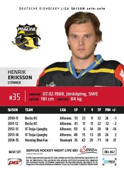 2015-16 Playercards Basic Serie 2 (DEL) #DEL-462 Henrik Eriksson Back