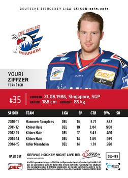 2015-16 Playercards Basic Serie 2 (DEL) #DEL-485 Youri Ziffzer Back