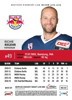 2015-16 Playercards Basic Serie 2 (DEL) #DEL-522 Richie Regehr Back