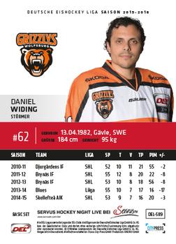 2015-16 Playercards Basic Serie 2 (DEL) #DEL-589 Daniel Widing Back