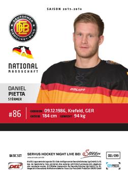 2015-16 Playercards Basic Serie 2 (DEL) #DEL-599 Daniel Pietta Back