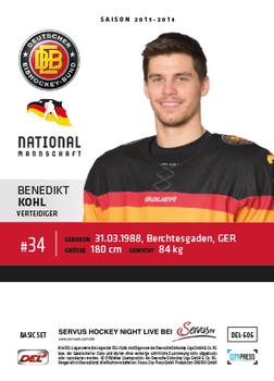 2015-16 Playercards Basic Serie 2 (DEL) #DEL-606 Benedikt Kohl Back