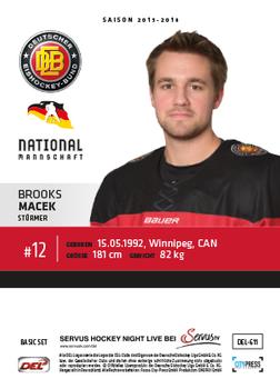 2015-16 Playercards Basic Serie 2 (DEL) #DEL-611 Brooks Macek Back