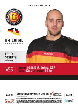 2015-16 Playercards Basic Serie 2 (DEL) #DEL-614 Felix Schutz Back