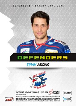 2015-16 Playercards Basic Serie 2 (DEL) - Defenders #DEL-DF07 Sinan Akdag Back