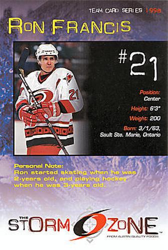 1998-99 Carolina Hurricanes The Storm Zone Postcards #NNO Ron Francis Front
