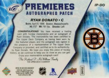 2018-19 Upper Deck Ice - Ice Premieres Autographed Patches #IP-DO Ryan Donato Back