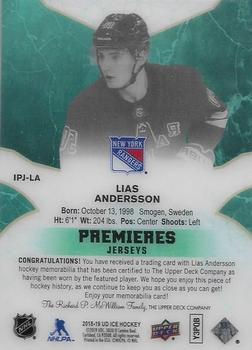 2018-19 Upper Deck Ice - Ice Premieres Jerseys #IPJ-LA Lias Andersson Back