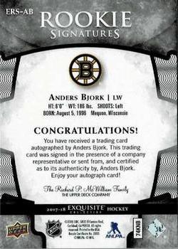 2018-19 Upper Deck Ice - 2017-18 Upper Deck Exquisite Collection Update #ERS-AB Anders Bjork Back
