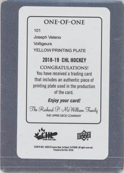 2018-19 Upper Deck CHL - Printing Plates Yellow #101 Joseph Veleno Back