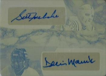 2018-19 Leaf Ultimate - Ultimate Dual Signatures - Printing Plates Yellow #US2-04 Gilles Meloche / Dennis Maruk Front