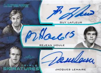 2018-19 Leaf Ultimate - Ultimate Triple Signatures - Platinum Blue #US3-02 Guy Lafleur / Rejean Houle / Jacques Lemaire Front