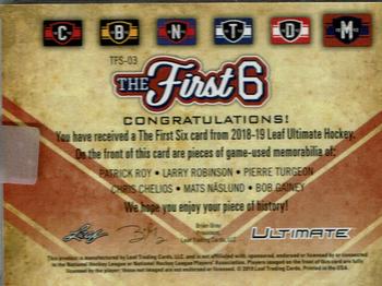 2018-19 Leaf Ultimate - The First 6 #TFS-03 Patrick Roy / Larry Robinson / Pierre Turgeon / Chris Chelios / Mats Näslund / Bob Gainey Back