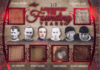 2018-19 Leaf Ultimate - The Founding Years - Red #TFY-01 Georges Vézina / Roy Worters / Newsy Lalonde / Howie Morenz / George Hainsworth / Aurèle Joliat Front