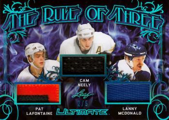 2018-19 Leaf Ultimate - The Rule of Three - Platinum Blue #TRT-06 Pat LaFontaine / Cam Neely / Lanny McDonald Front