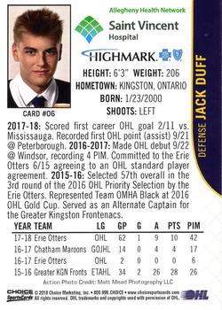2018-19 Choice Erie Otters (OHL) #6 Jack Duff Back